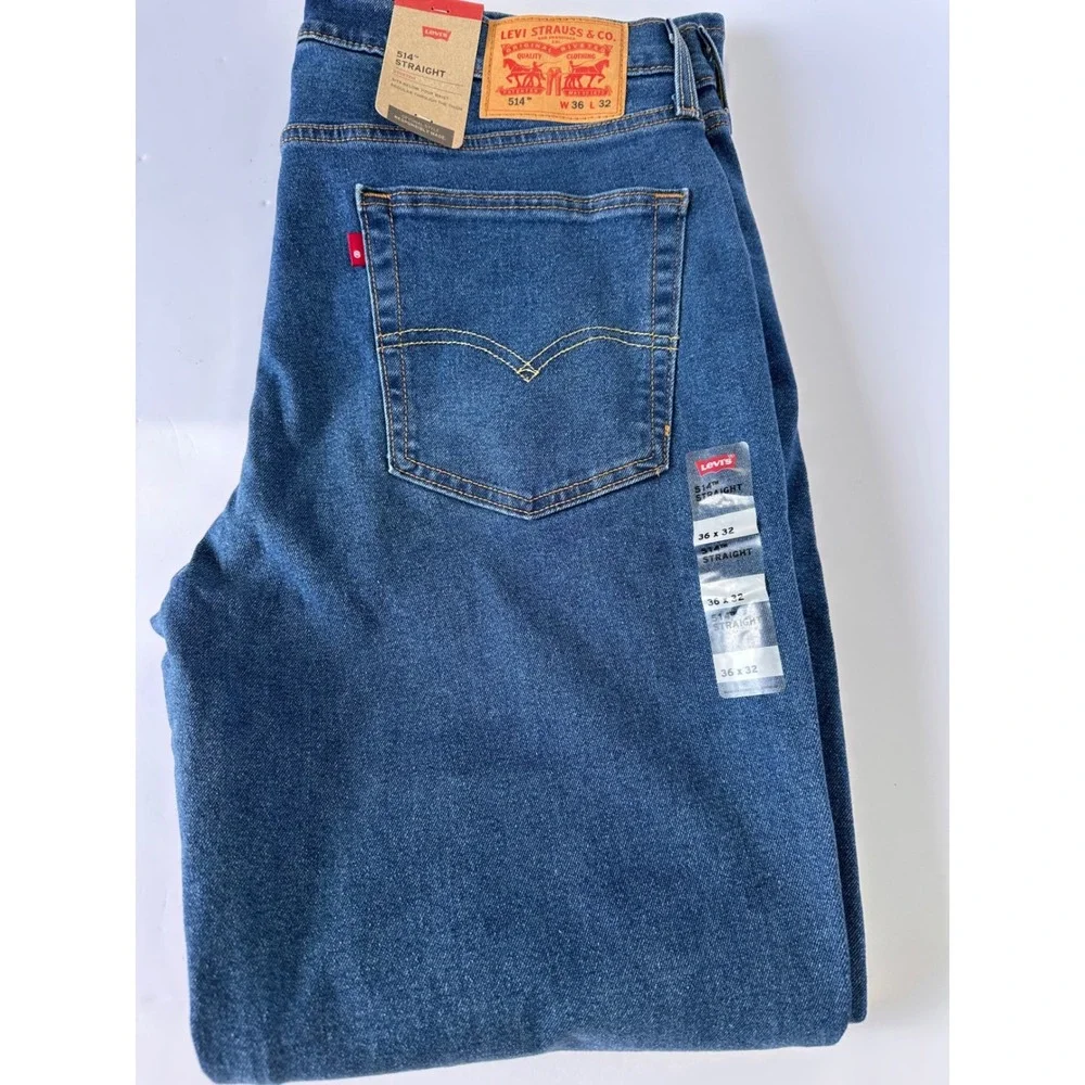 Levis 514 Straight Fit Denim Jeans Mens W36 L32 Stretch Blue - Picture 1 of 5